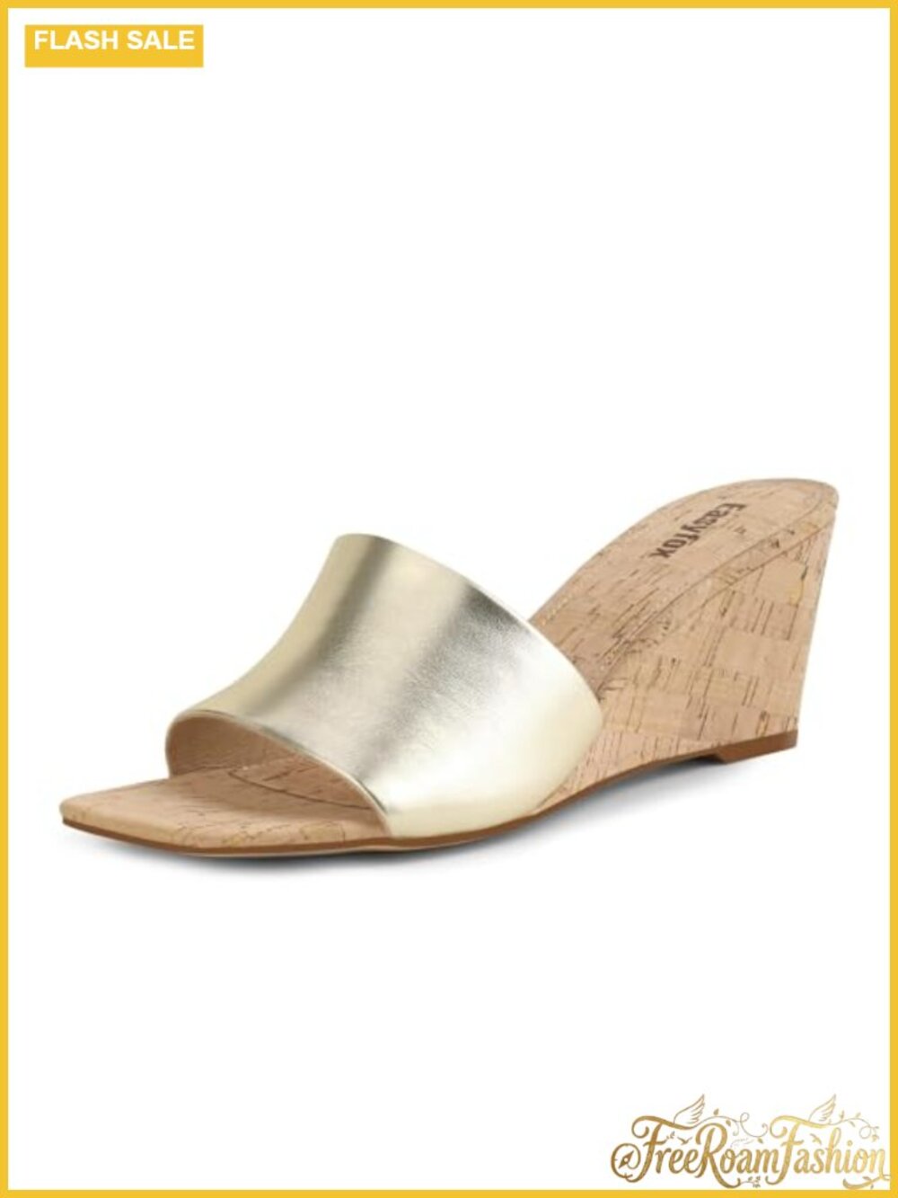 Faux Leather Open Toe Wedge Sandals Slip On Mules for Women Party Wear